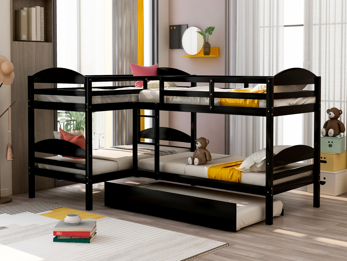 Twin L-Shaped Bunk bed with Trundle-Espresso(OLD SKU:LP000024AAP) - Home Elegance USA