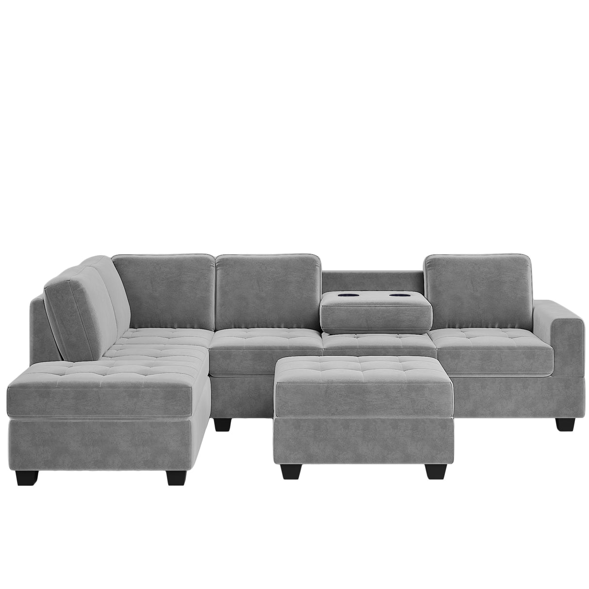 Orisfur. Modern Sectional Sofa with Reversible Chaise, L Shaped Couch Set with Storage Ottoman and Two Cup Holders for Living Room - Home Elegance USA
