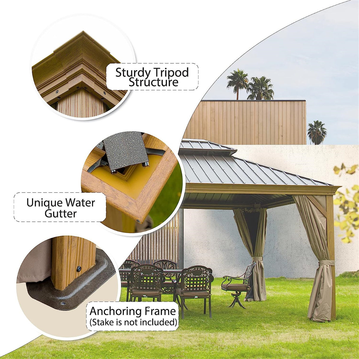 12'x14' Hardtop Gazebo with cedar frame, steel roof, and netting for outdoor use in patios and lawns. | Home Elegance USA