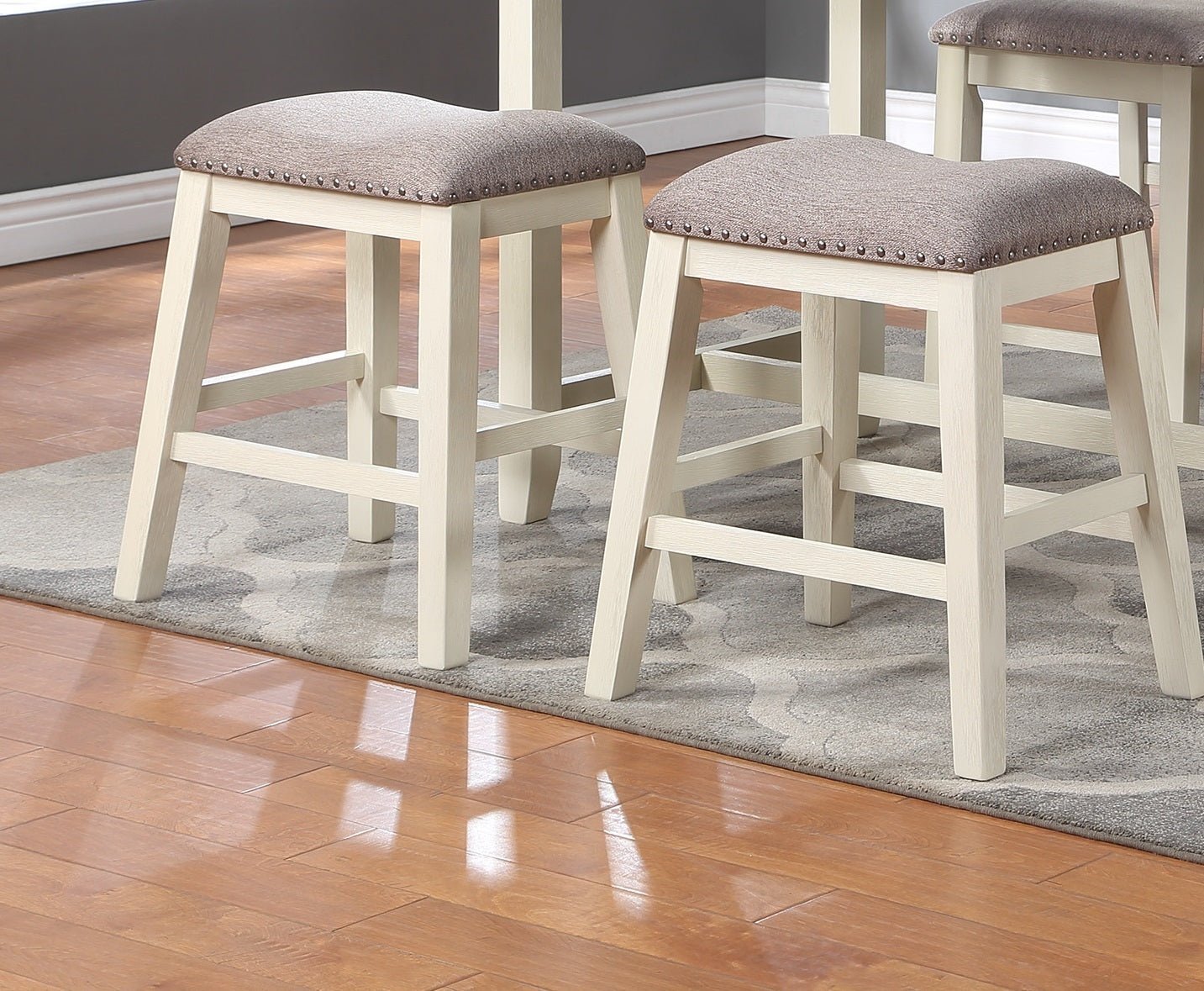 Modern Contemporary 5pc Counter Height High Dining Table w Storage Shelves High Chairs And Stools Wooden Kitchen Breakfast Table Dining Room Furniture - Home Elegance USA