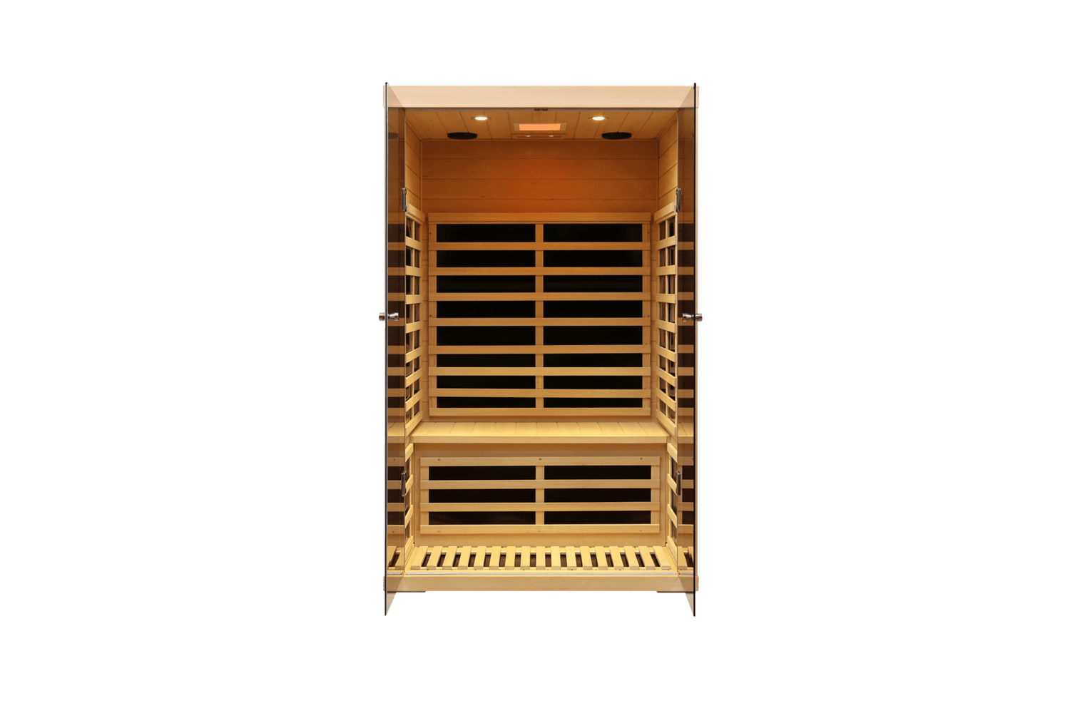 Two person wide space hemlock double doors great glass luxury indoor Far infrared sauna room