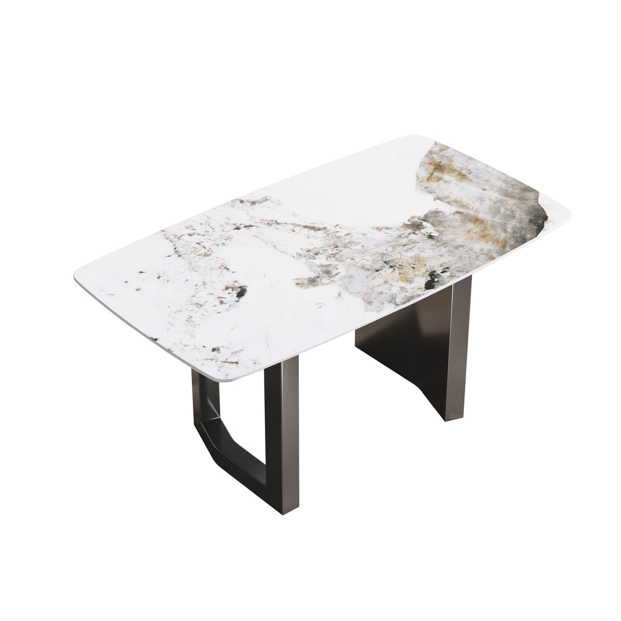 63"Modern artificial stone pandora white curved black metal leg dining table - 6 people | Home Elegance USA