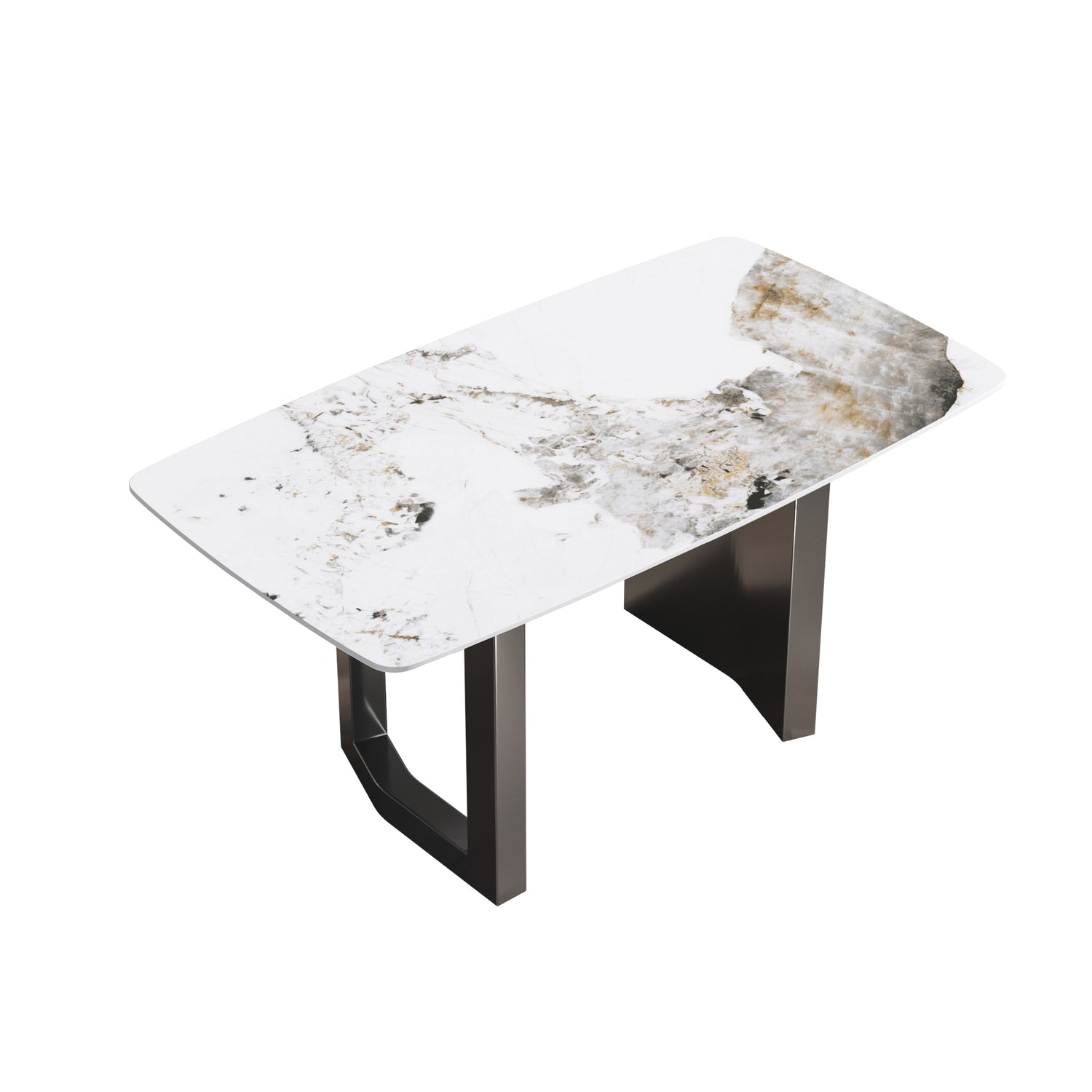 63"Modern artificial stone pandora white curved black metal leg dining table - 6 people | Home Elegance USA