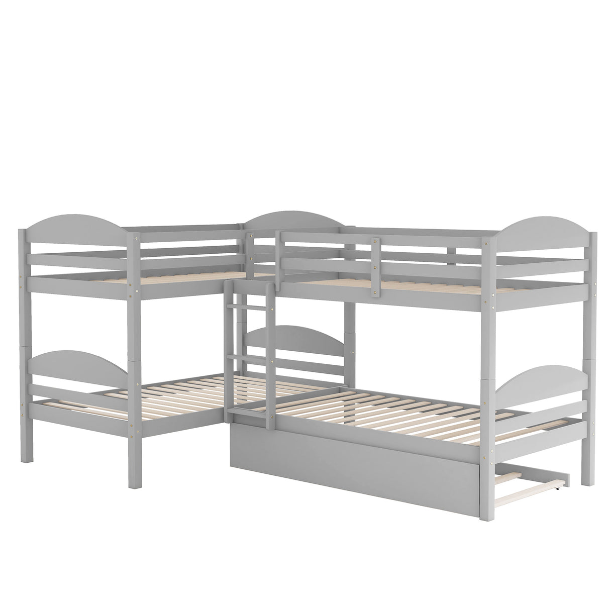Twin L-Shaped Bunk bed with Trundle-Gray(OLD SKU:LP000024AAE) - Home Elegance USA