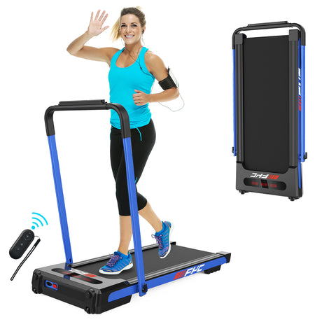 FYC 2 in 1 Under Desk Treadmill - 2.5 HP Folding Treadmill for Home, Installation-Free Foldable Treadmill Compact Electric Running Machine, Remote Control & LED Display Walking Running Jogging, Blue