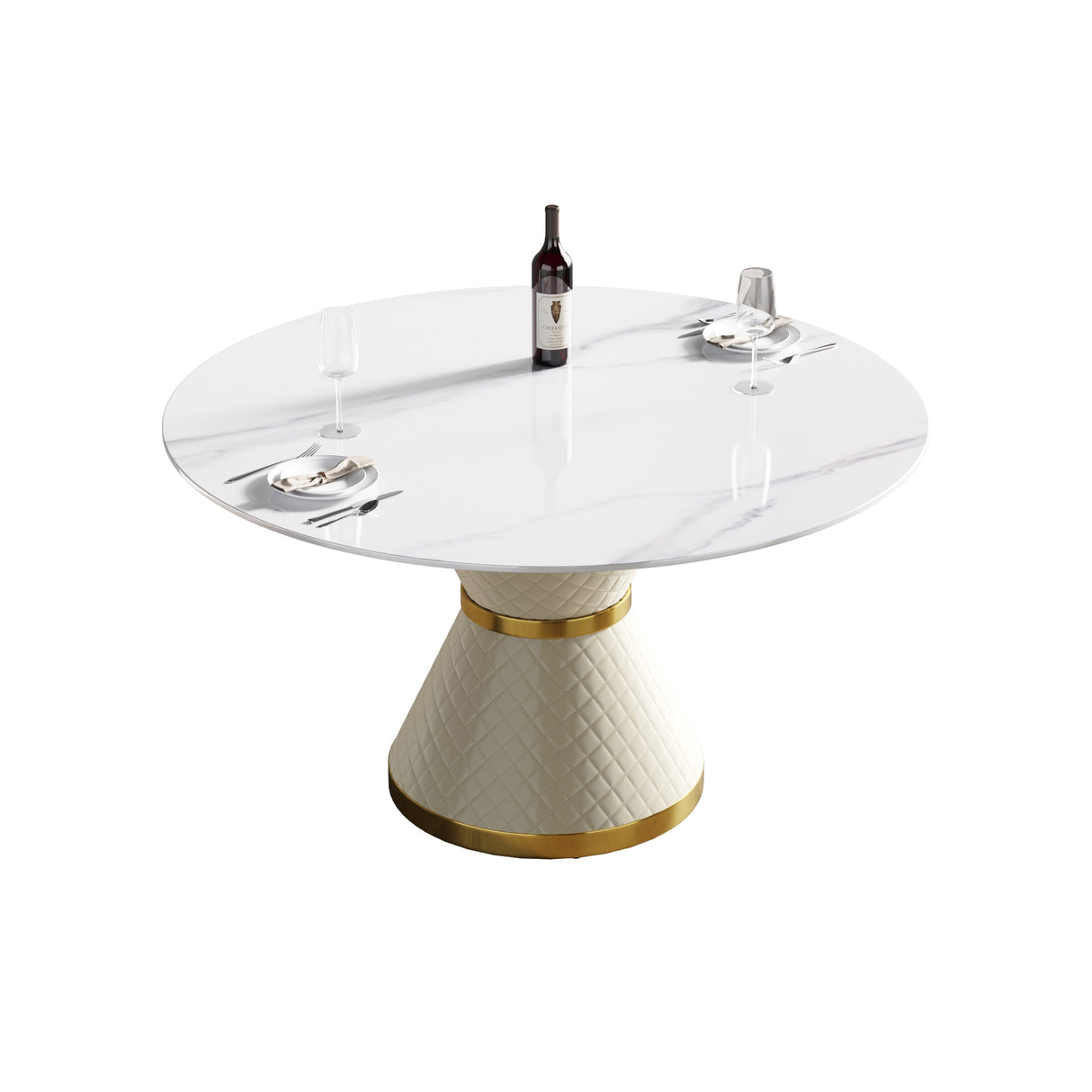 53.15"Modern artificial stone round white carbon steel base dining table - can accommodate 6 people | Home Elegance USA