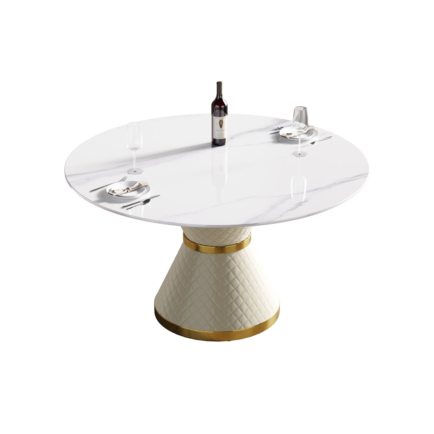 53.15"Modern artificial stone round white carbon steel base dining table - can accommodate 6 people | Home Elegance USA