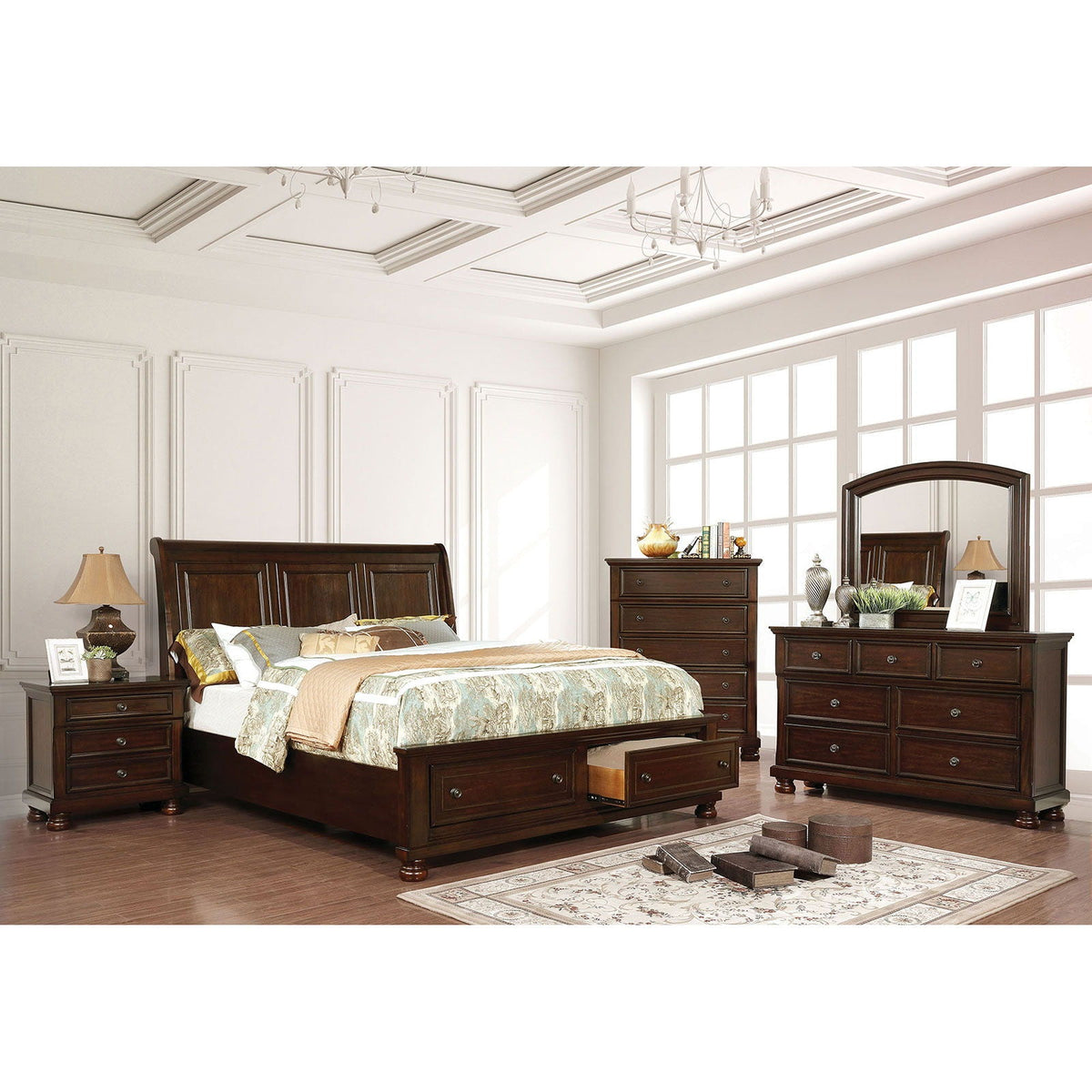 Castor - 4 Piece Queen Bedroom Set - Brown Cherry – Home Elegance USA