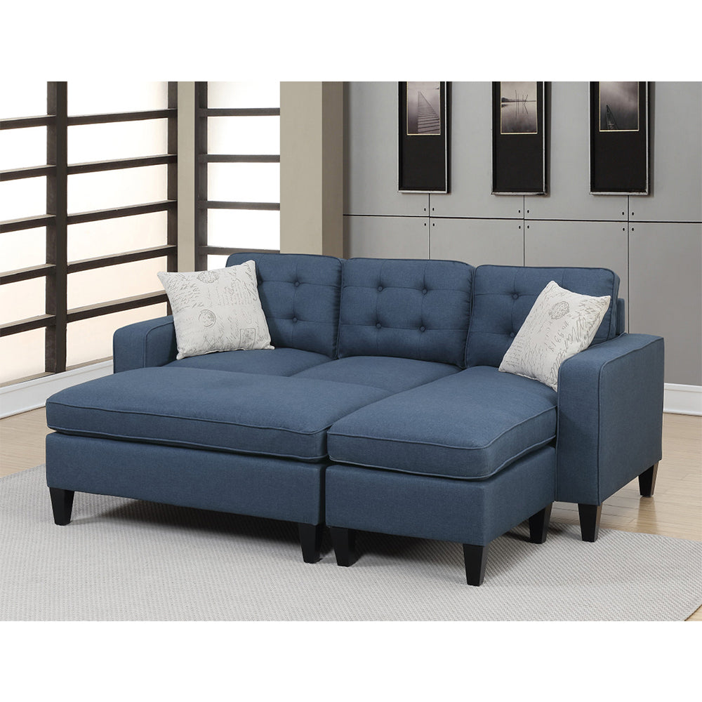 Polyfiber Reversible Sectional Sofa with Ottoamn in Navy - Home Elegance USA
