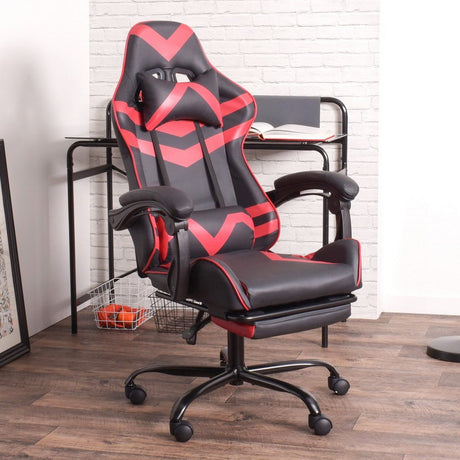 Gaming Office High Back Computer Leather Desk Mesh Ergonomic 180 Degrees Adjustable Swivel Task Chair with Headrest and Lumbar Support, & Footrest , Red - Home Elegance USA