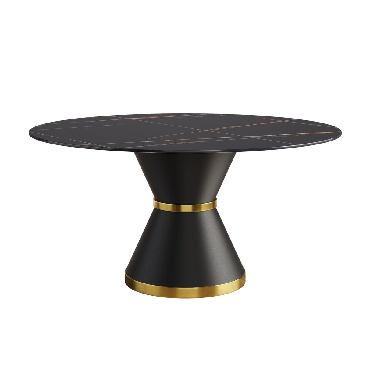 59.05"Modern artificial stone round black carbon steel base dining table - can accommodate 6 people | Home Elegance USA