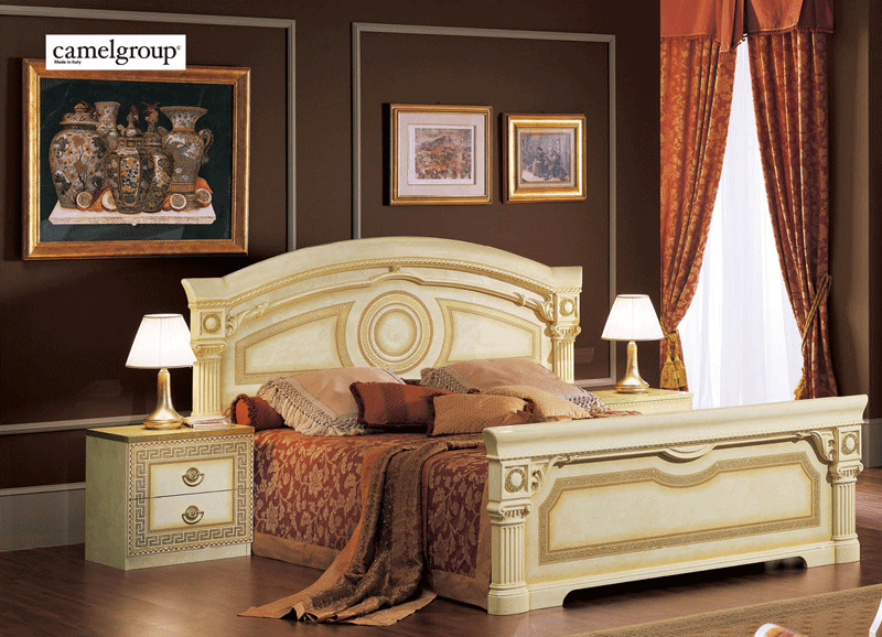 Aida Eastern King Panel Bed In Ivory - Gold - Aidabedk.S. | ESF | Home Elegance USA