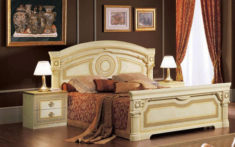 Esf Furniture - Aida Queen Panel Bed In Ivory-Gold - Aidabedq.S.