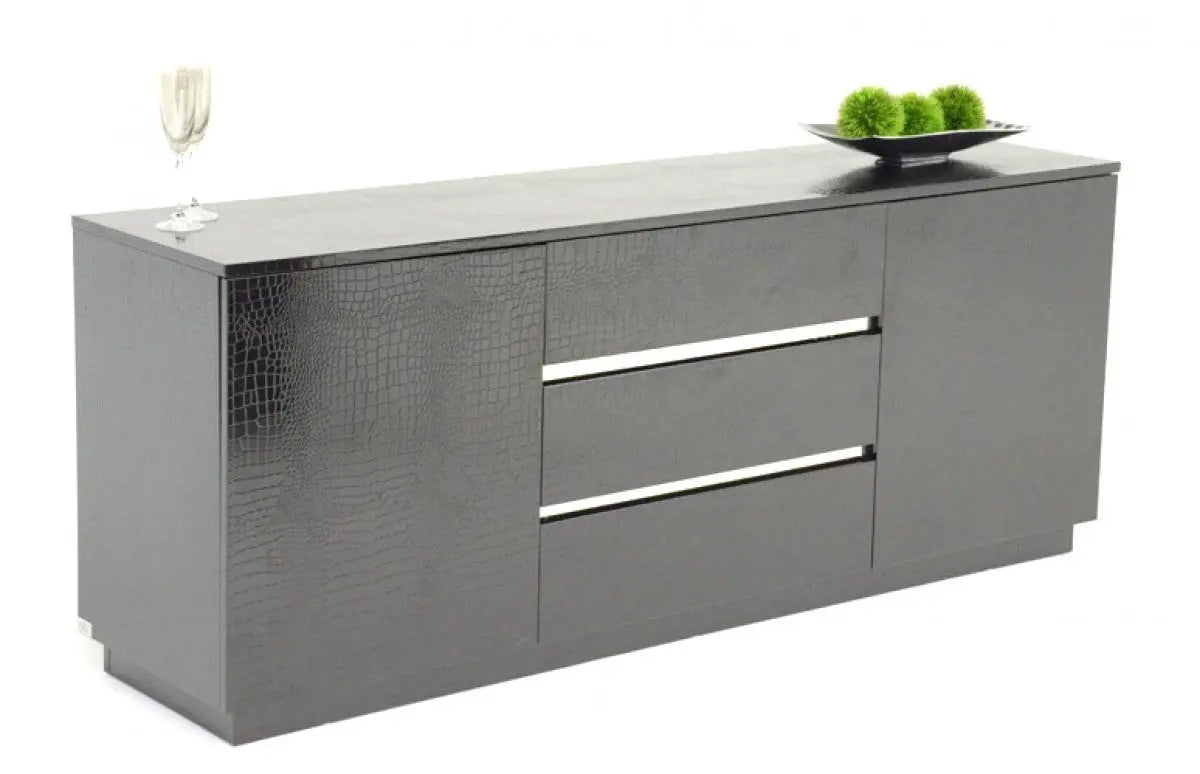 Vig Furniture - Modern Black Crocodile Lacquer Buffet - Vgunac636-180-Blk