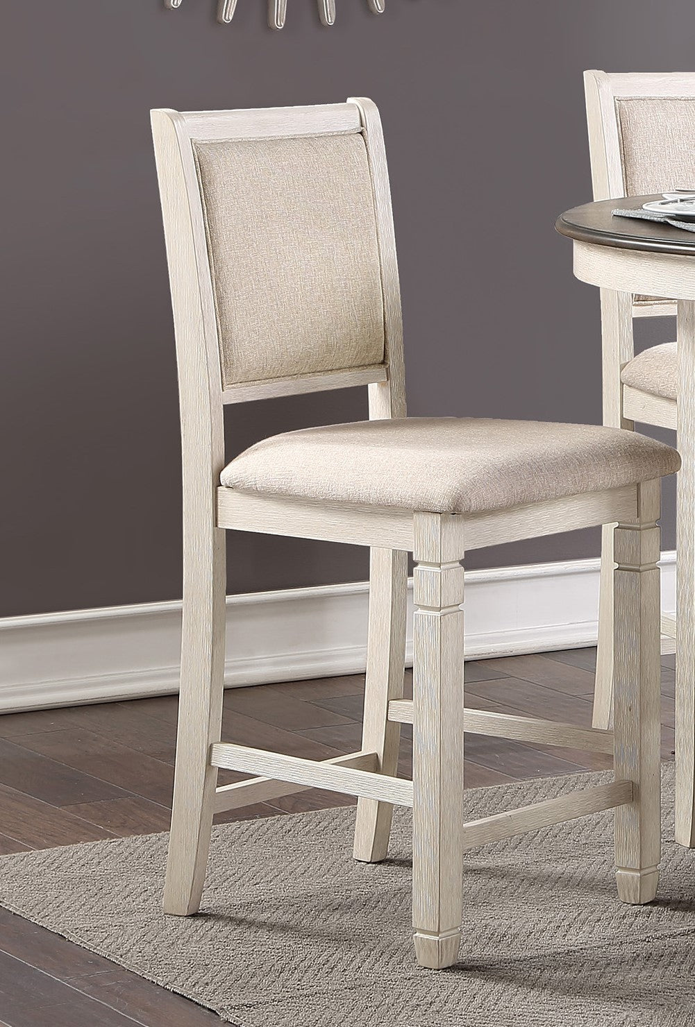 Antique White and Brown Finish 5pc Counter Height Dining Set Table w Built - in Shelves and 4x Counter Height Chairs Wooden Dining Room Furniture | Home Elegance USA