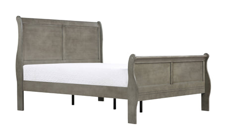 Louis Phillipe Gray Queen Size Panel Sleigh Bed Solid Wood Wooden Bedroom Furniture - Home Elegance USA