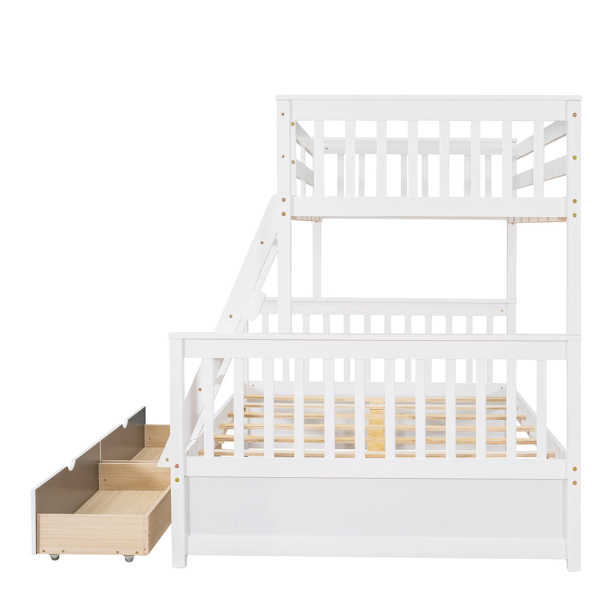 Twin-Over-Full Bunk Bed with Ladders and Two Storage Drawers (White) ( old sku:LT000165AAK) - Home Elegance USA