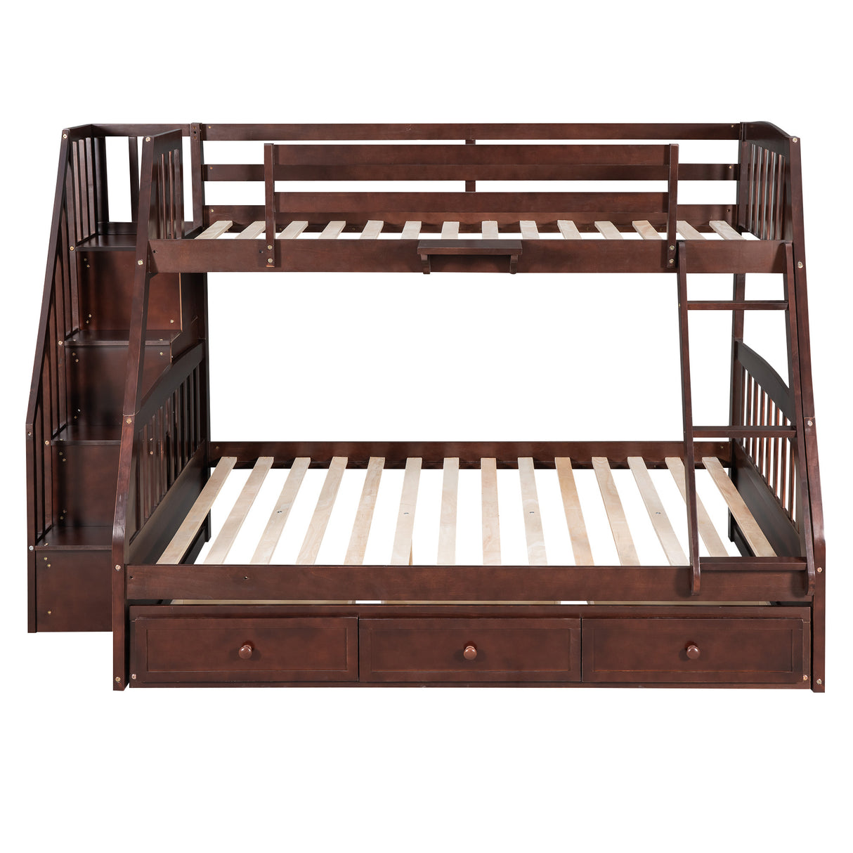 Twin-Over-Full Bunk Bed with Drawers,Ladder and Storage Staircase, Espresso - Home Elegance USA