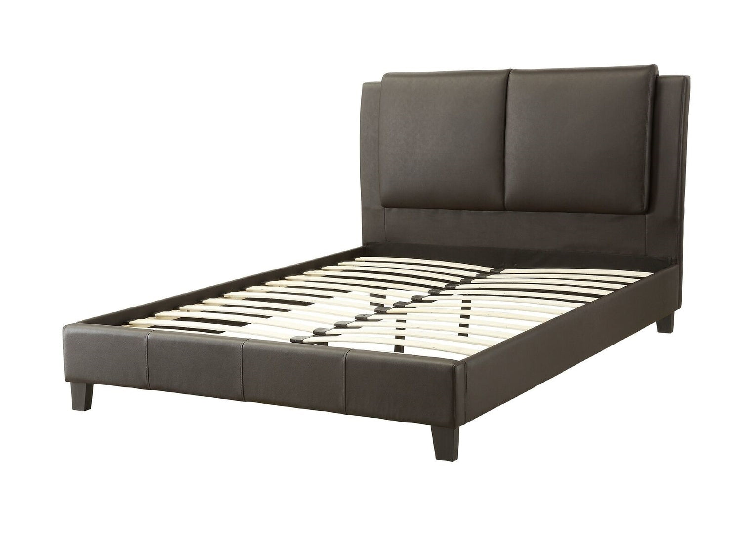 California King Size Bed 1pc Bed Set Brown Faux Leather Upholstered Two - Panel Bed Frame Headboard Bedroom Furniture | Home Elegance USA