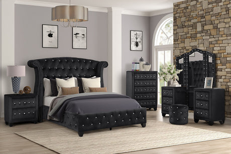 Sophia King 5 Pc Vanity upholstery Bedroom Set Made With Wood in Black - Home Elegance USA