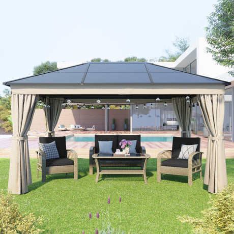 U_STYLE  13 Ft. W x 9.8 Ft. D  Aluminum Paito Gazebo with Polycarbonate Roof