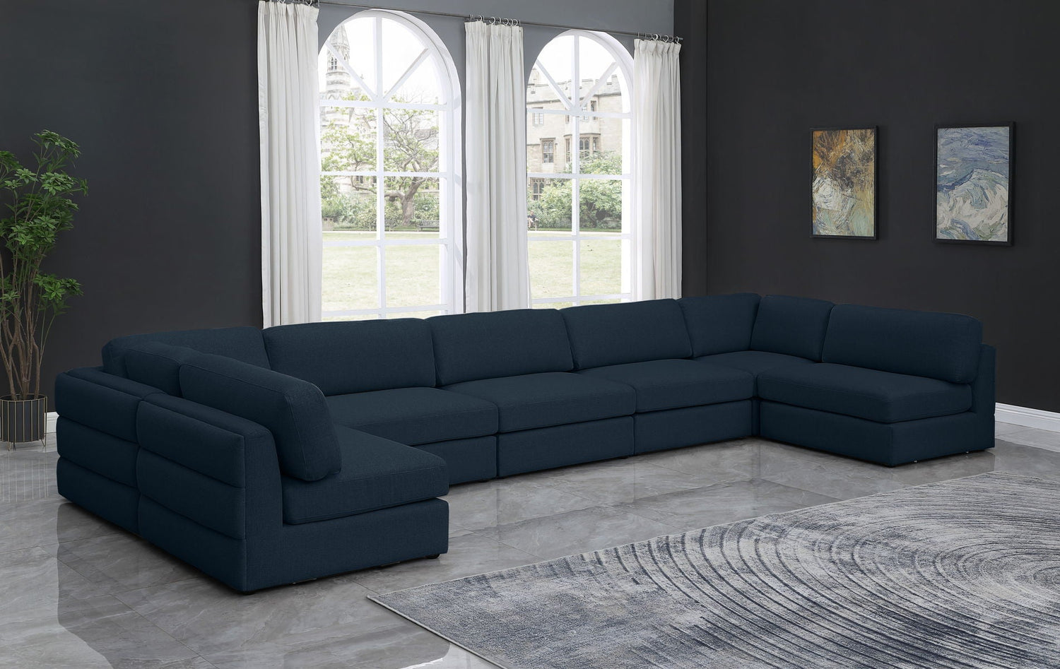 Beckham - Modular Sectional 7 Piece - Navy - Fabric | Home Elegance USA