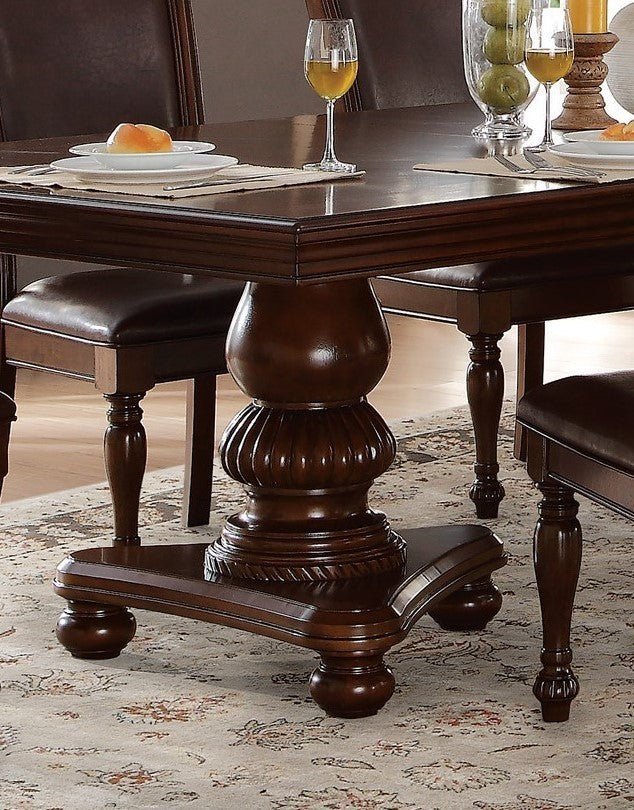 Traditional Dining Table 1pc Brown Cherry Finish Double Pedestal Base Separate Extension Leaf Dining Furniture - Home Elegance USA