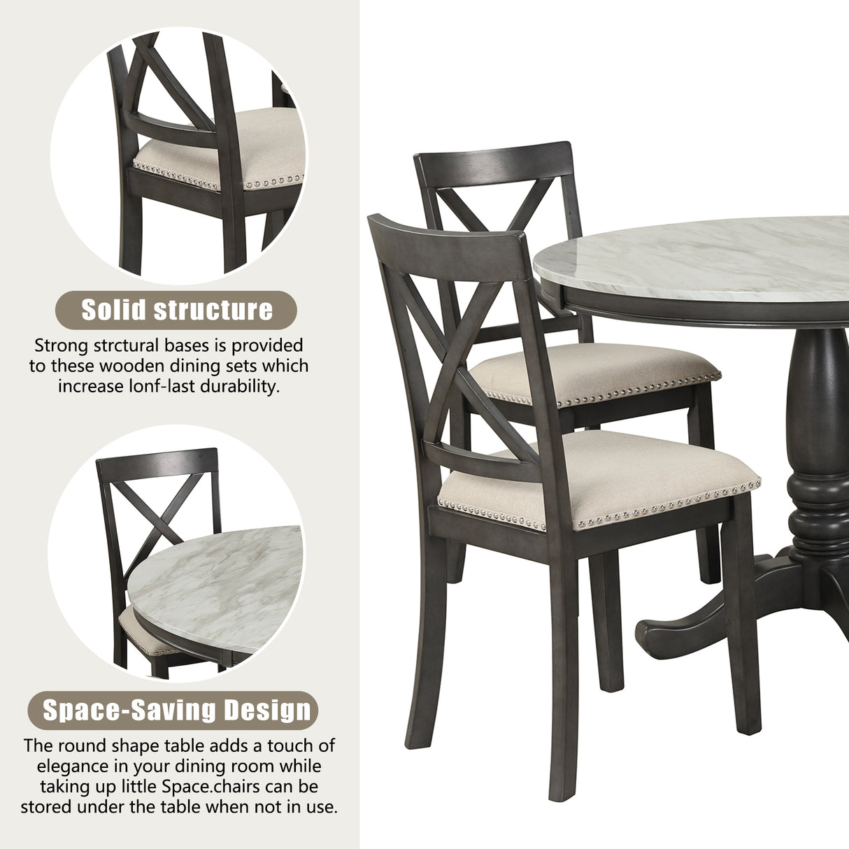 Orisfur. 5 Pieces Dining Table and Chairs Set for 4 Persons, Kitchen Room Solid Wood Table with 4 Chairs - Home Elegance USA