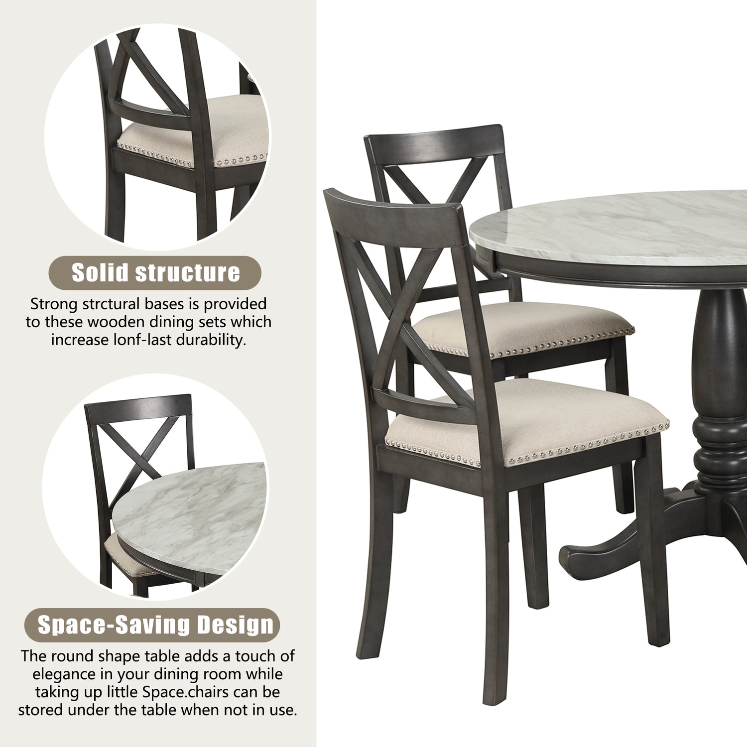 Orisfur. 5 Pieces Dining Table and Chairs Set for 4 Persons, Kitchen Room Solid Wood Table with 4 Chairs - Home Elegance USA