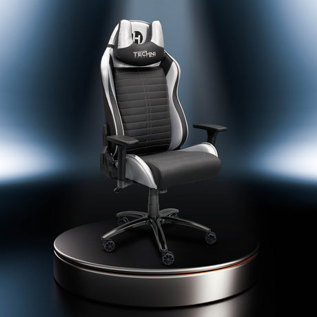 Techni Sport Ergonomic Racing Style Gaming  Chair - Silver - Home Elegance USA