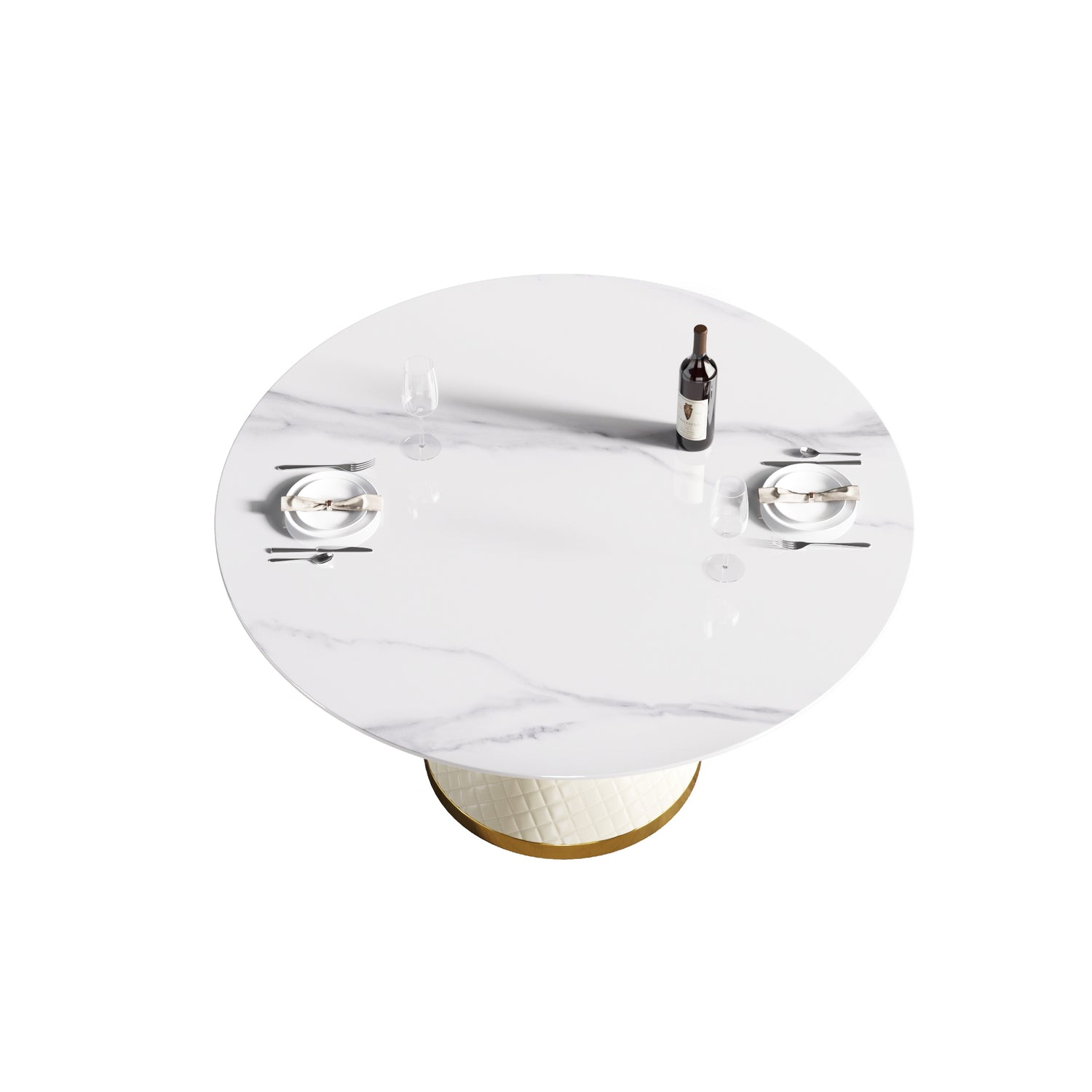 53.15"Modern artificial stone round white carbon steel base dining table - can accommodate 6 people | Home Elegance USA