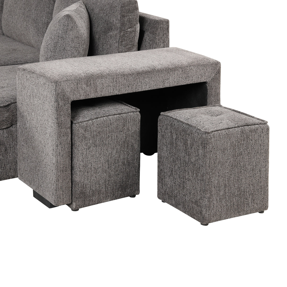 104" Modern L-Shape 3 Seat Reversible Sectional Couch, Pull Out Sleeper Sofa with Storage Chaise and 2 Stools for Living Room Furniture Set,Knox Charcoal (old sku:SG000431AAA) - Home Elegance USA