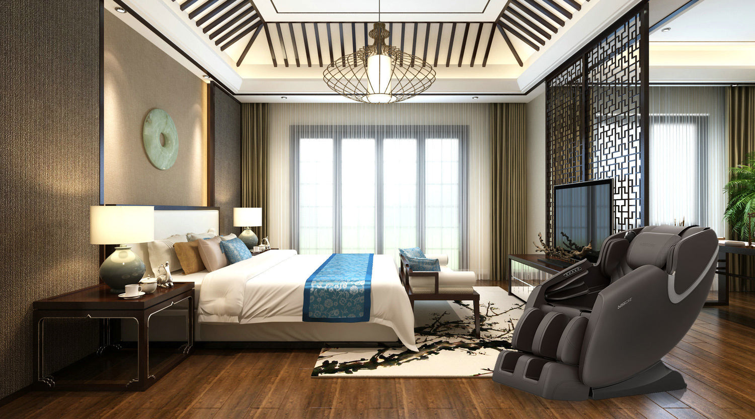 BOSSCARE Massage Chair Recliner with Zero Gravity, Full Body Airbag Massage Chair with Bluetooth Speaker, Foot Roller Brown | Home Elegance USA