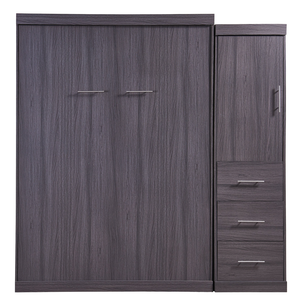 Full Size Murphy Bed with Wardrobe and Drawers, Storage Bed, can be Folded into a Cabinet, Gray - Home Elegance USA