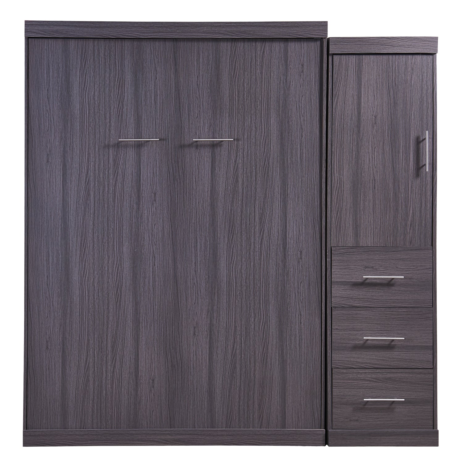 Full Size Murphy Bed with Wardrobe and Drawers, Storage Bed, can be Folded into a Cabinet, Gray - Home Elegance USA