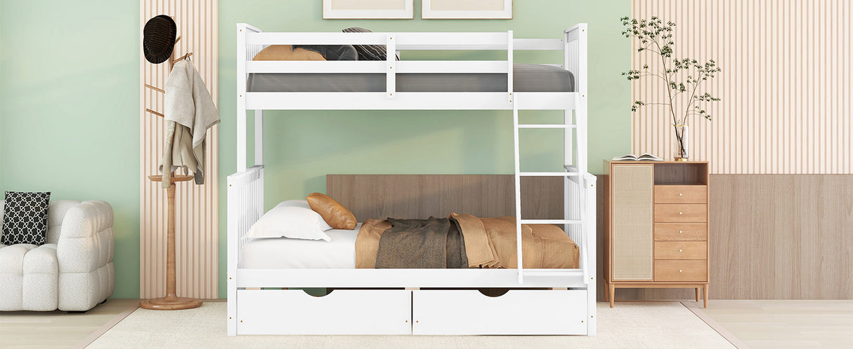 Twin-Over-Full Bunk Bed with Ladders and Two Storage Drawers (White) ( old sku:LT000165AAK) - Home Elegance USA
