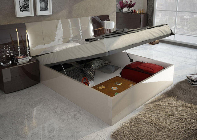 Barcelona Eastern King Platform With Storage Bed In Glossy Brown - Barcelona - Kingbed | ESF | Home Elegance USA