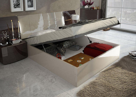 Barcelona Queen Platform With Storage Bed In Glossy Brown - Barcelona - Queenbed | ESF | Home Elegance USA