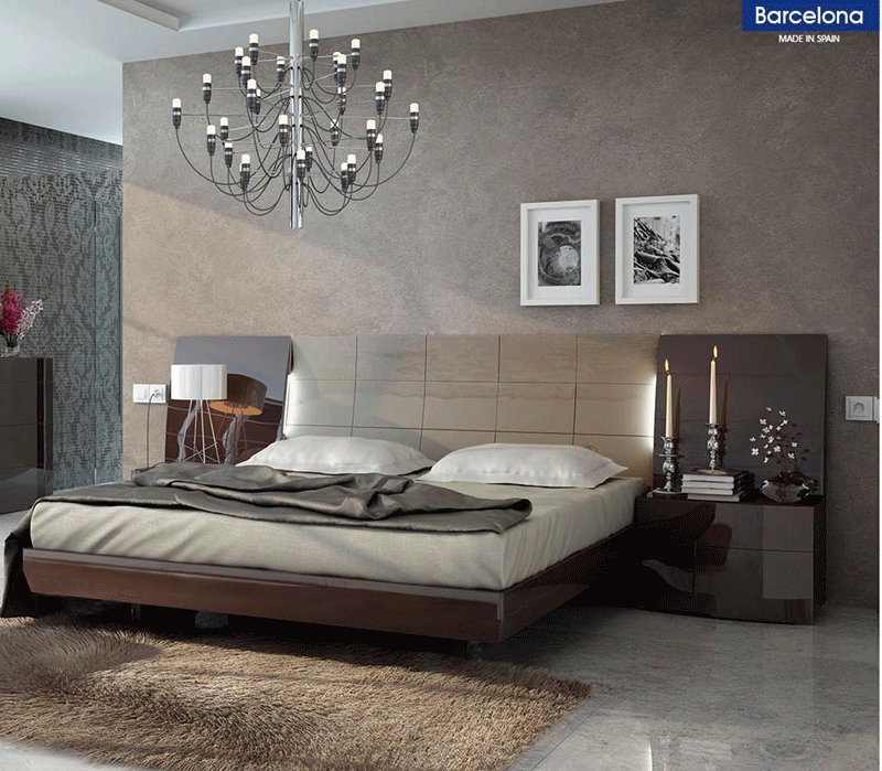 Barcelona Eastern King Platform Bed In Glossy Brown - Barcelona - King | ESF | Home Elegance USA