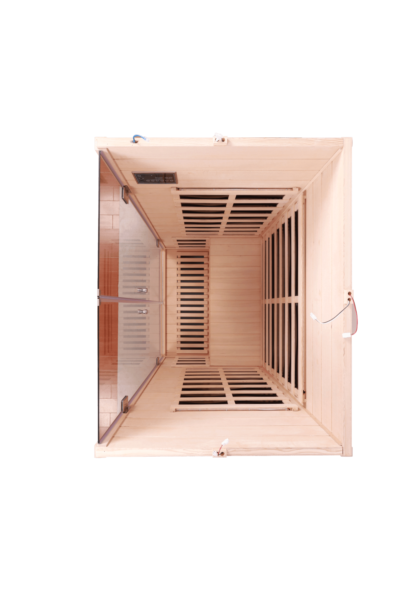 Two person wide space hemlock double doors great glass luxury indoor Far infrared sauna room