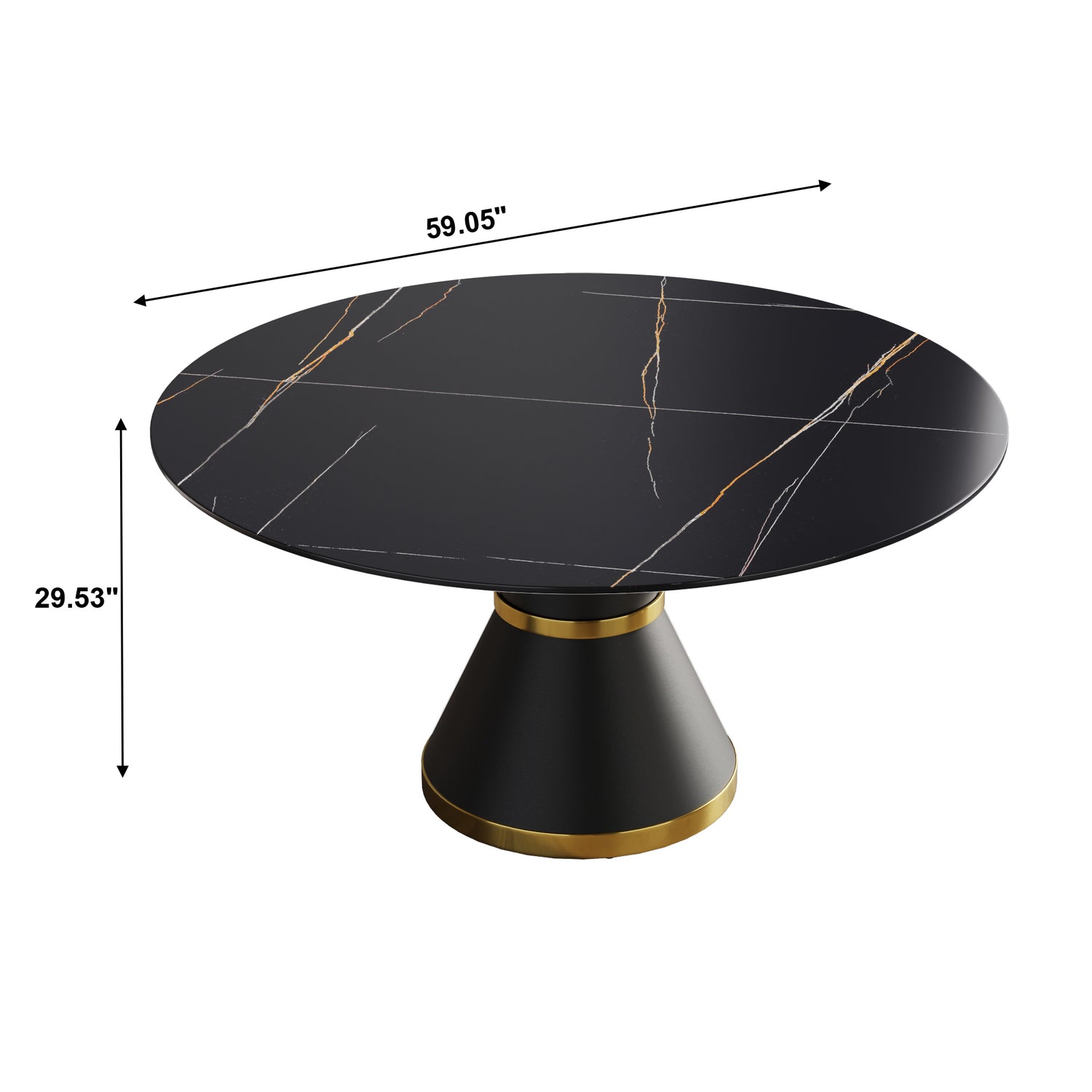 59.05"Modern artificial stone round black carbon steel base dining table - can accommodate 6 people | Home Elegance USA