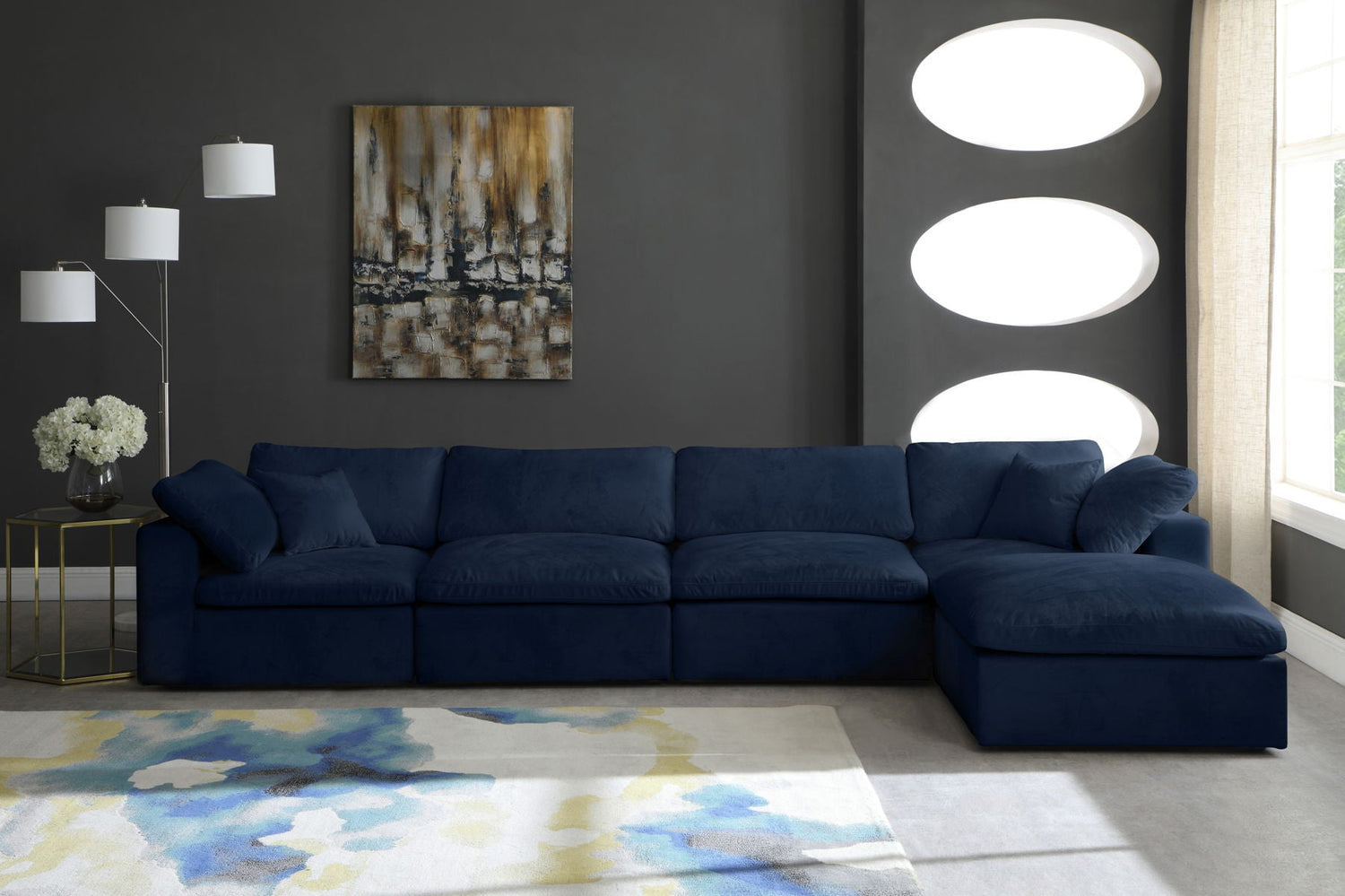 Cozy - Modular Sectional 5 Piece Cloud - Navy | Home Elegance USA