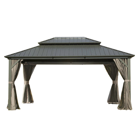 Hardtop Gazebo Outdoor Aluminum Gazebos Grill with Galvanized Steel Double Canopy for Patios Deck Backyard,Curtains&Netting - Home Elegance USA
