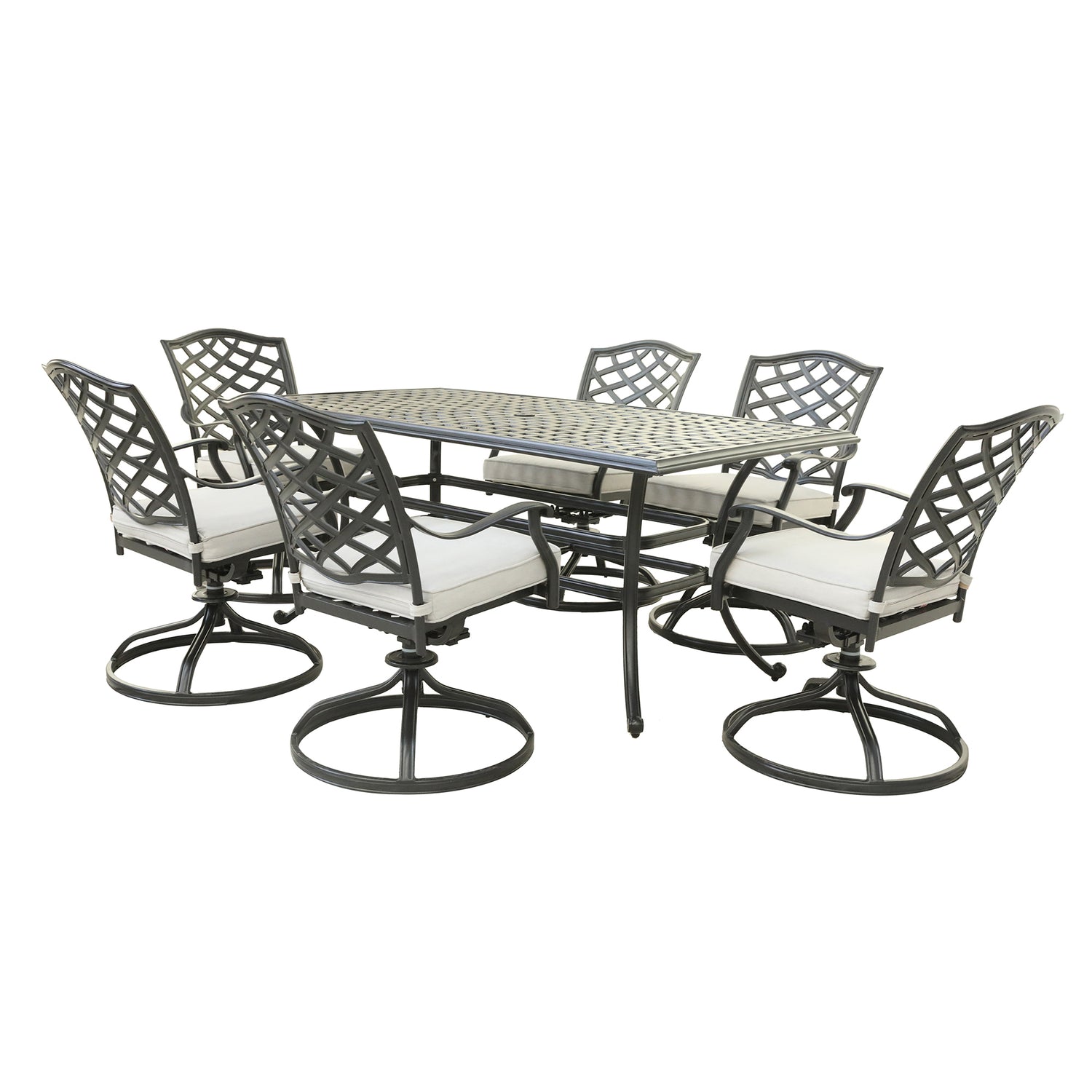Aluminum 7 - Piece Rectangular Dining Set With 6 Swivel Rockers, Cast Silver | Home Elegance USA