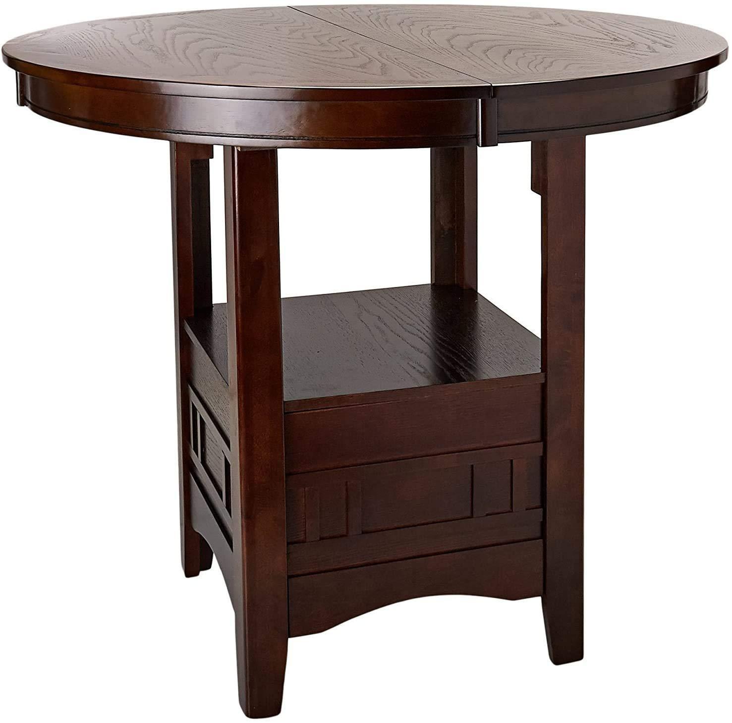 Dining Table Round Counter height Dining Table w Shelve 1pc Table Only Solid wood Dark Rosy Brown FInish | Home Elegance USA