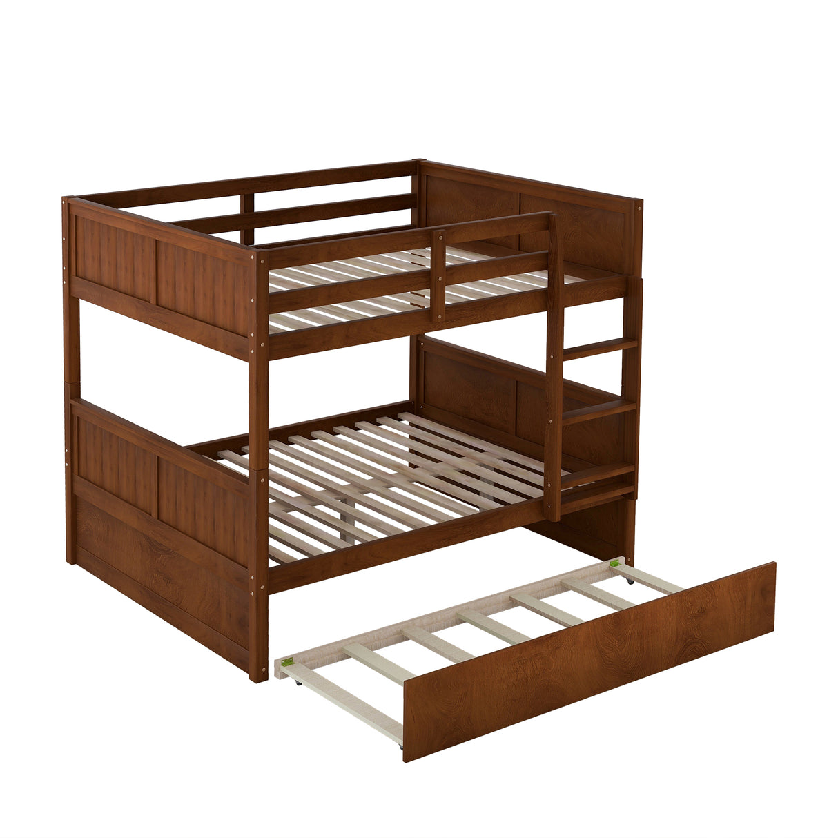 Full Over Full Bunk Bed with Twin Size Trundle, Walnut ( old sku: LP000250AAL) - Home Elegance USA