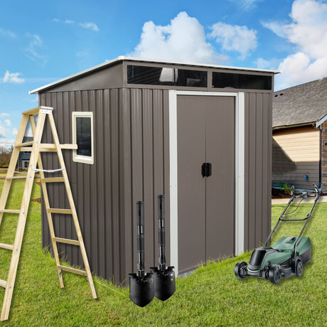 6ft x 5ft Outdoor Metal Storage Shed With window Transparent plate