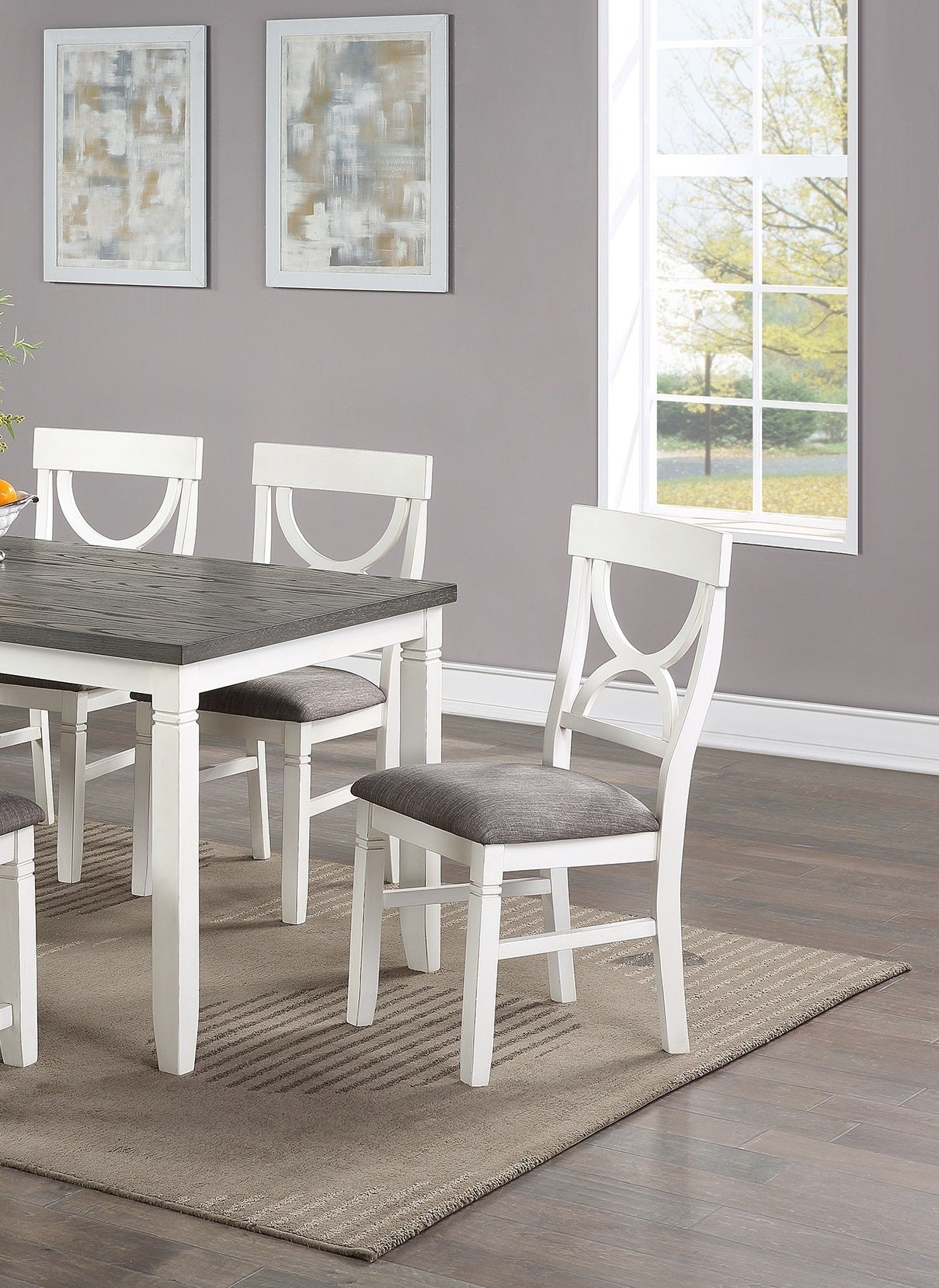 Dining Room Furniture White 6pc Dining Set Table 4 Side Chairs and A Bench Rubberwood MDF | Home Elegance USA