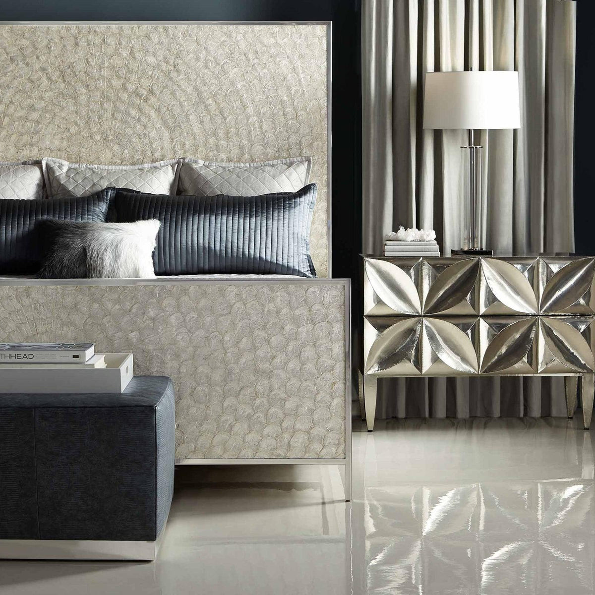 Interiors Helios Capiz Shell Bed Bernhardt Home Elegance USA