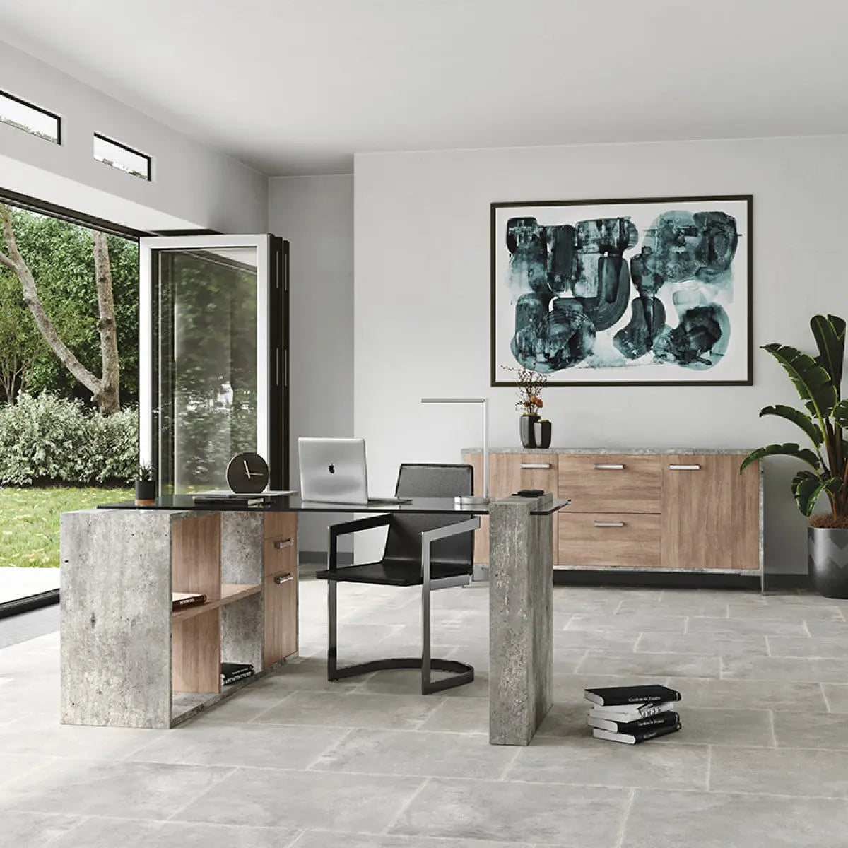 Vig Furniture - Nova Domus Boston Modern Brown Oak & Faux Concrete Office File Cabinet - Vganboston-Fc